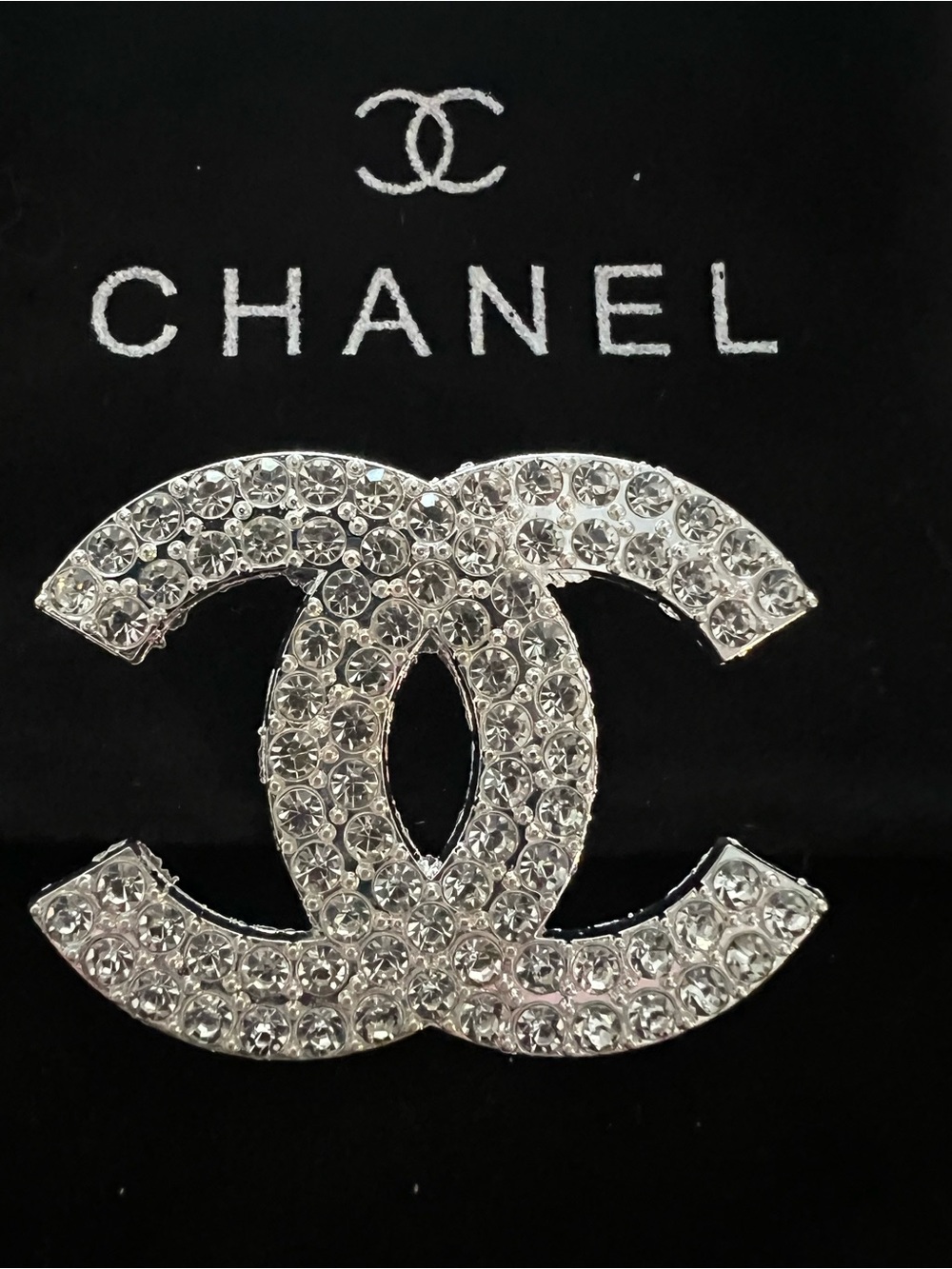Chanel Crystal Double C Brooch in Silver